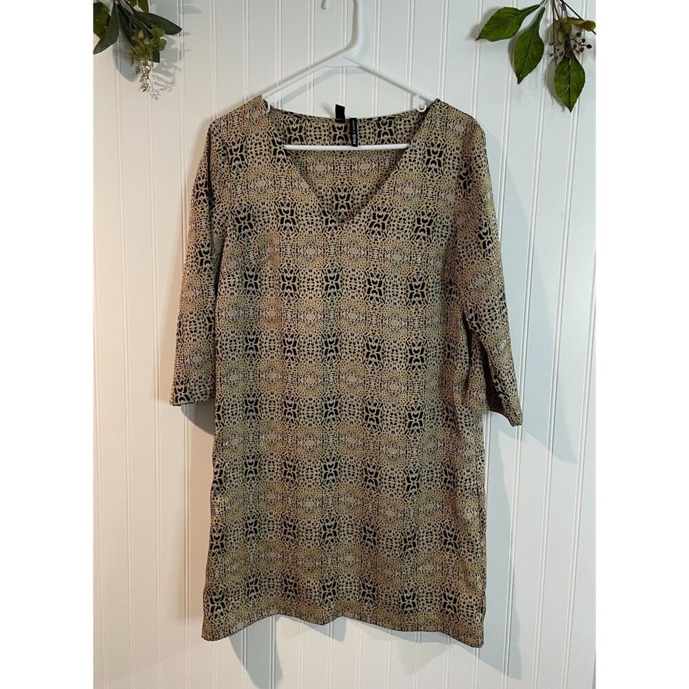 Mango Womens Leopard Print V-Neck Dress With 3/4 Sleeves Size M